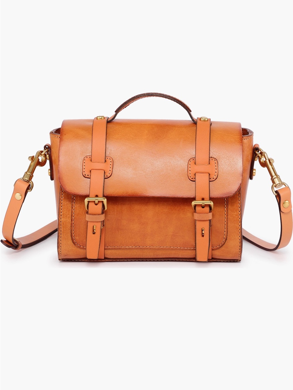 Classic Structured Crossbody Satchel in Caramel